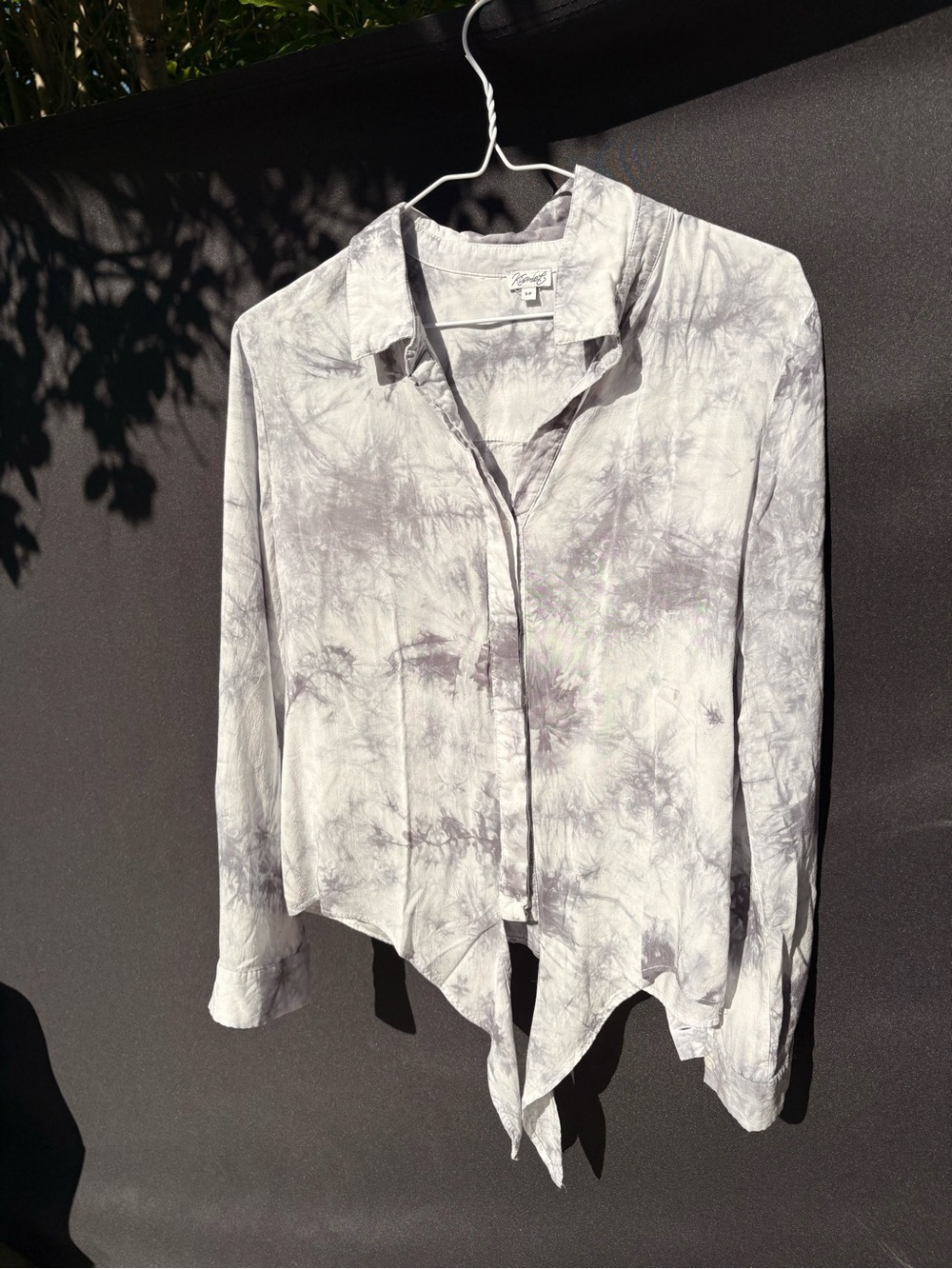 Gray Tie-Dye Tie-Front Button-Down Shirt